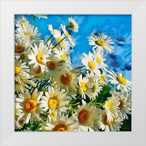 Daisies White Modern Wood Framed Art Print by Medeiros, Celito