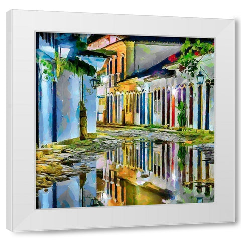 Mirrored Colorful Street White Modern Wood Framed Art Print by Medeiros, Celito