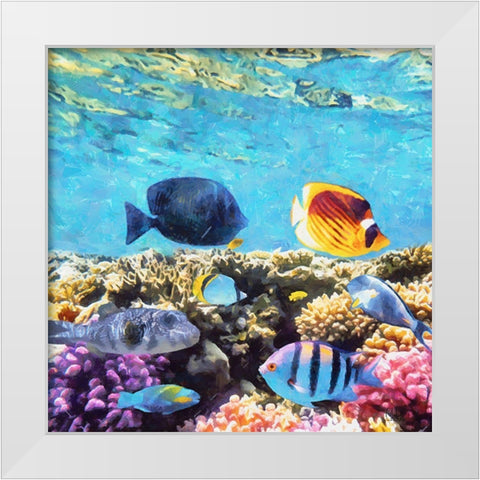Fishes in Tropical Sea I White Modern Wood Framed Art Print by Medeiros, Celito