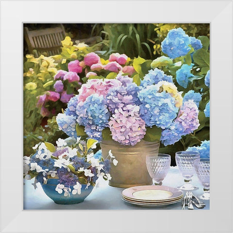 Hydrangeas in the Vase White Modern Wood Framed Art Print by Medeiros, Celito