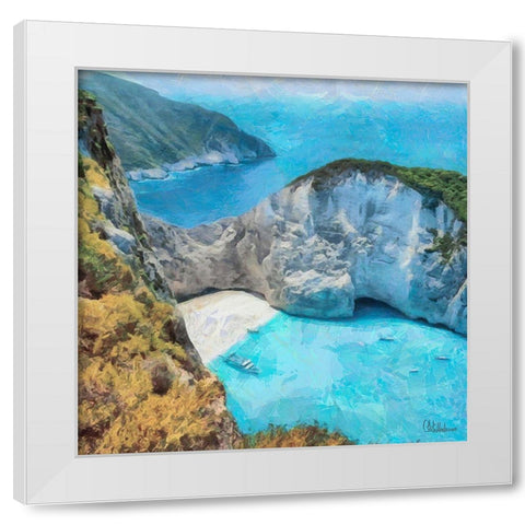 Beach on Zakyntos  White Modern Wood Framed Art Print by Medeiros, Celito