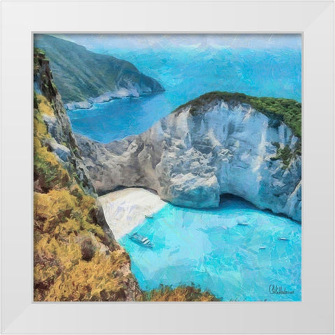 Beach on Zakyntos  White Modern Wood Framed Art Print by Medeiros, Celito