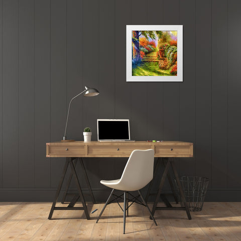 Steps in Garden White Modern Wood Framed Art Print by Medeiros, Celito