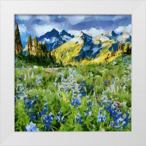 Alps with Spring Flowers White Modern Wood Framed Art Print by Medeiros, Celito