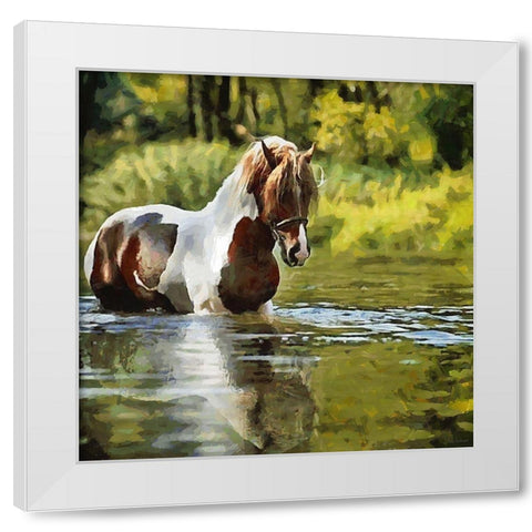 Spotted Horse White Modern Wood Framed Art Print by Medeiros, Celito