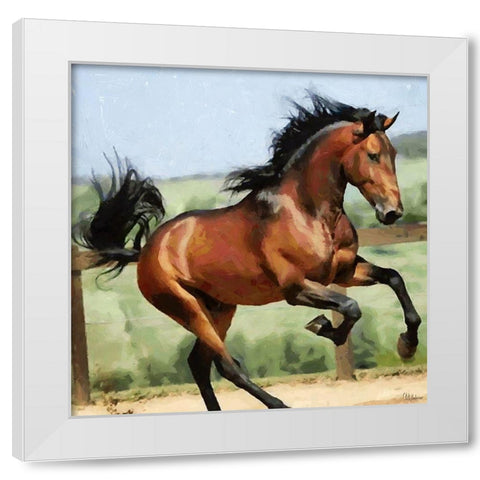 Happy Brown Horse White Modern Wood Framed Art Print by Medeiros, Celito