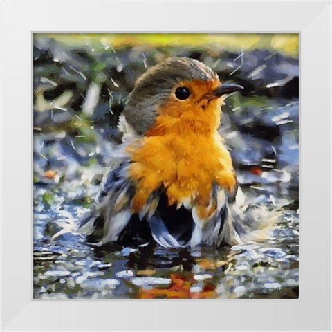 Bathing Bird White Modern Wood Framed Art Print by Medeiros, Celito