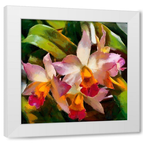 Tropical Flowers White Modern Wood Framed Art Print by Medeiros, Celito