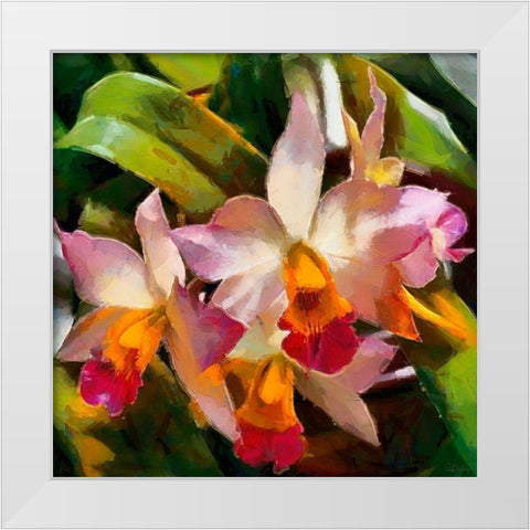 Tropical Flowers White Modern Wood Framed Art Print by Medeiros, Celito