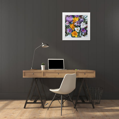 Spring Flowers White Modern Wood Framed Art Print by Medeiros, Celito