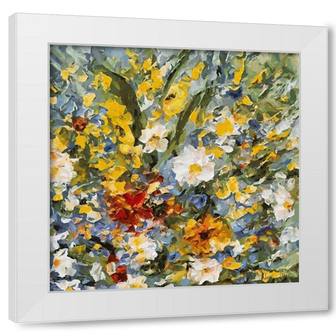 Meadow Flowers I White Modern Wood Framed Art Print by Medeiros, Celito