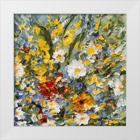 Meadow Flowers I White Modern Wood Framed Art Print by Medeiros, Celito