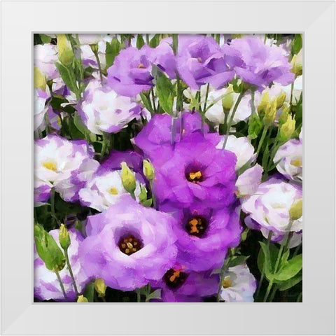 White and Purple Flowers White Modern Wood Framed Art Print by Medeiros, Celito