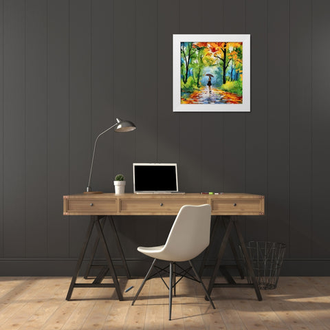 Autumn Walk in the Park White Modern Wood Framed Art Print by Medeiros, Celito