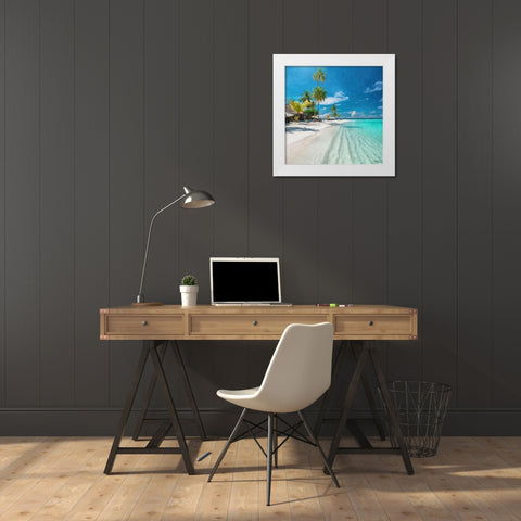 Beach in Caribic White Modern Wood Framed Art Print by Medeiros, Celito
