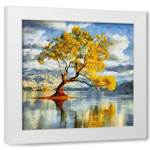 Tree in the Lake White Modern Wood Framed Art Print by Medeiros, Celito