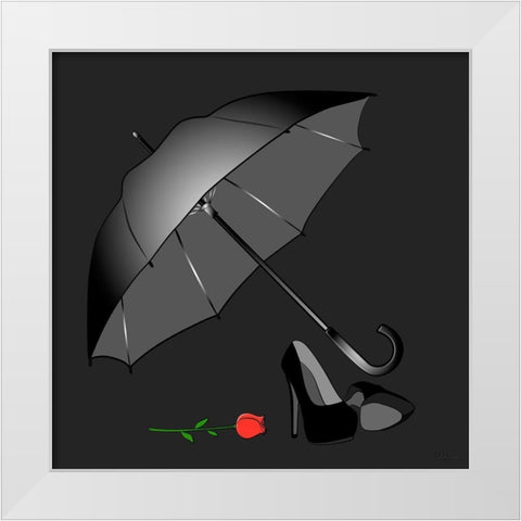Umbrella BW White Modern Wood Framed Art Print by Medeiros, Celito