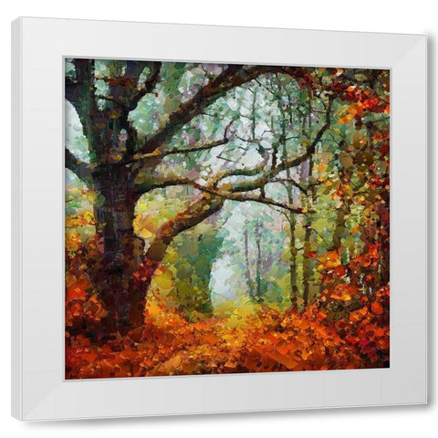 Autumn Tree White Modern Wood Framed Art Print by Medeiros, Celito
