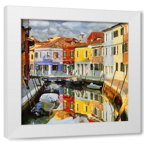 Boats with colorful Houses IV White Modern Wood Framed Art Print by Medeiros, Celito