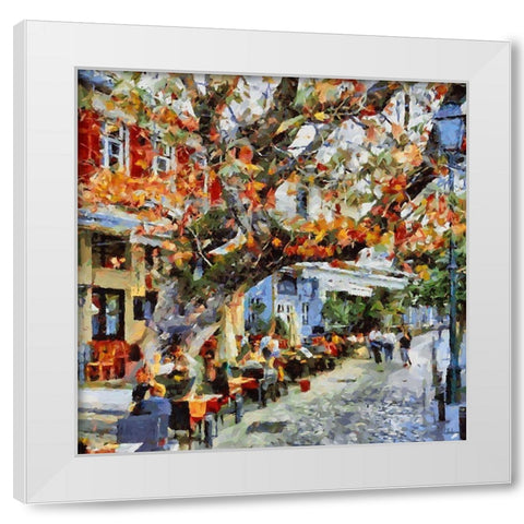 Cafe in Autumn White Modern Wood Framed Art Print by Medeiros, Celito