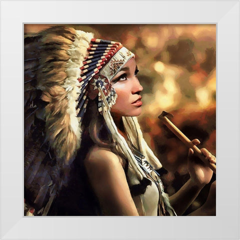 Beautiful Indian Woman White Modern Wood Framed Art Print by Medeiros, Celito