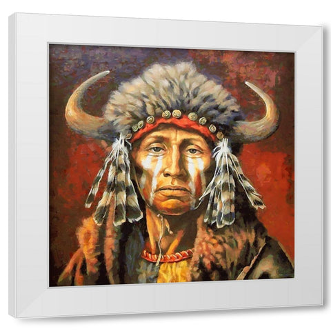 Old Indian Man White Modern Wood Framed Art Print by Medeiros, Celito