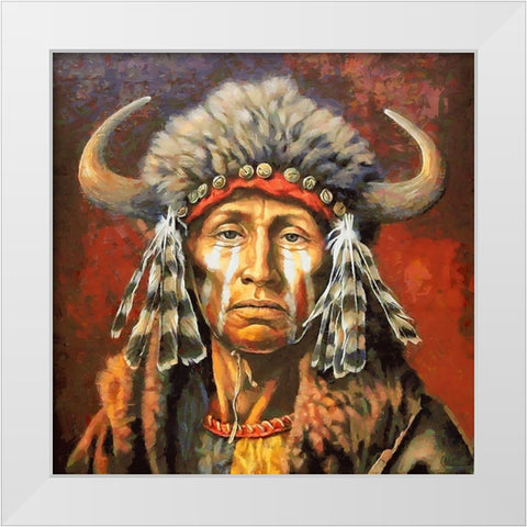 Old Indian Man White Modern Wood Framed Art Print by Medeiros, Celito