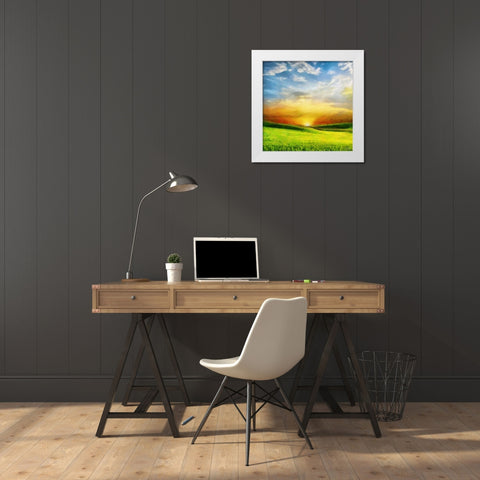 Sunrise over the Meadow White Modern Wood Framed Art Print by Medeiros, Celito