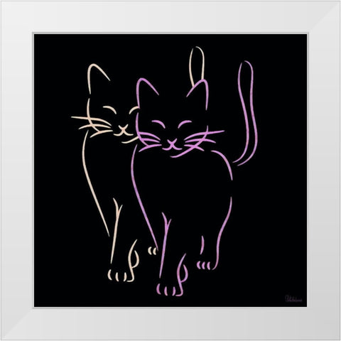 Two Cats White Modern Wood Framed Art Print by Medeiros, Celito