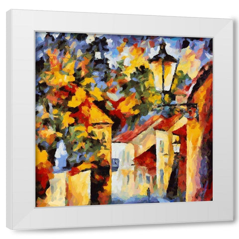 Old Street in Prague White Modern Wood Framed Art Print by Medeiros, Celito