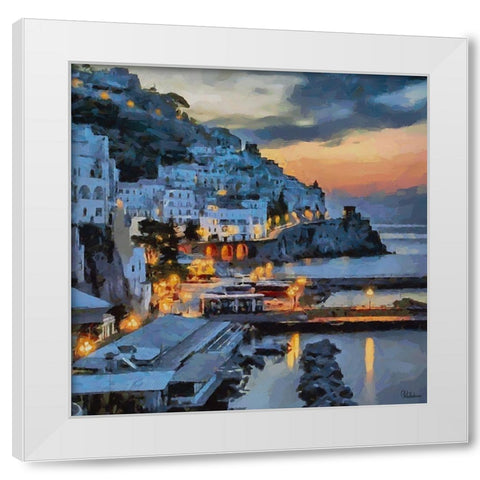 Santorini View White Modern Wood Framed Art Print by Medeiros, Celito