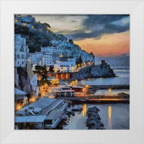 Santorini View White Modern Wood Framed Art Print by Medeiros, Celito