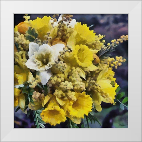 Yellow Bouquet White Modern Wood Framed Art Print by Medeiros, Celito
