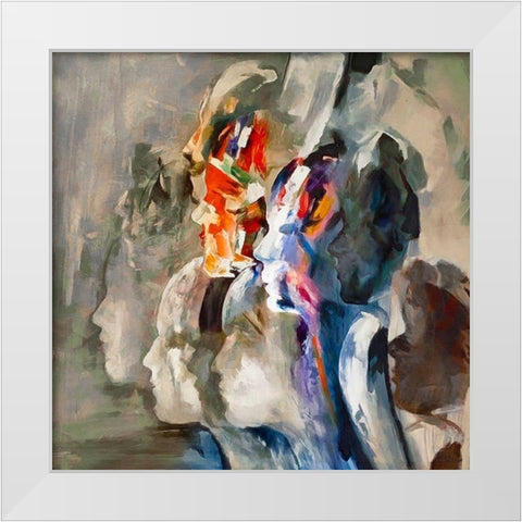 Many Faces White Modern Wood Framed Art Print by Medeiros, Celito