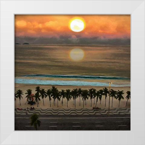 Sunset over the Ocean White Modern Wood Framed Art Print by Medeiros, Celito