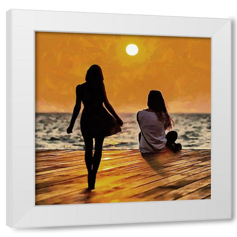 Two girls by sunset White Modern Wood Framed Art Print by Medeiros, Celito