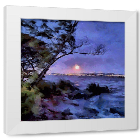 Full Moon Above the Sea White Modern Wood Framed Art Print by Medeiros, Celito