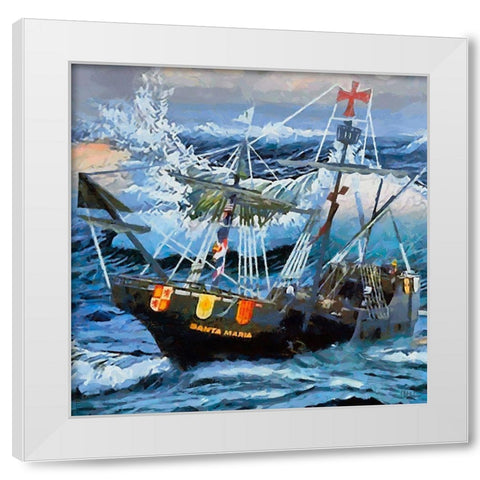 Boat Santa Maria White Modern Wood Framed Art Print by Medeiros, Celito