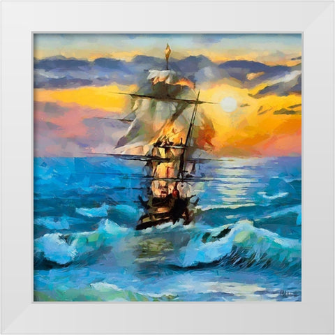 Boat Santa Maria II White Modern Wood Framed Art Print by Medeiros, Celito