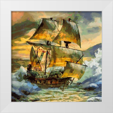Boat Santa Maria III White Modern Wood Framed Art Print by Medeiros, Celito