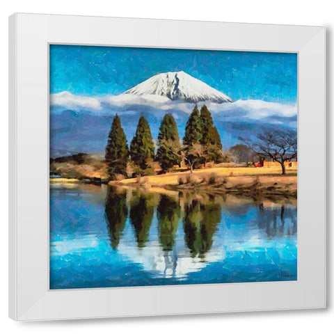 Volcano over the Lake White Modern Wood Framed Art Print by Medeiros, Celito