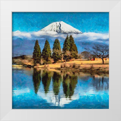 Volcano over the Lake White Modern Wood Framed Art Print by Medeiros, Celito