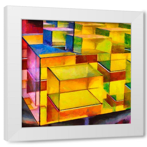 Yellow Cube White Modern Wood Framed Art Print by Medeiros, Celito
