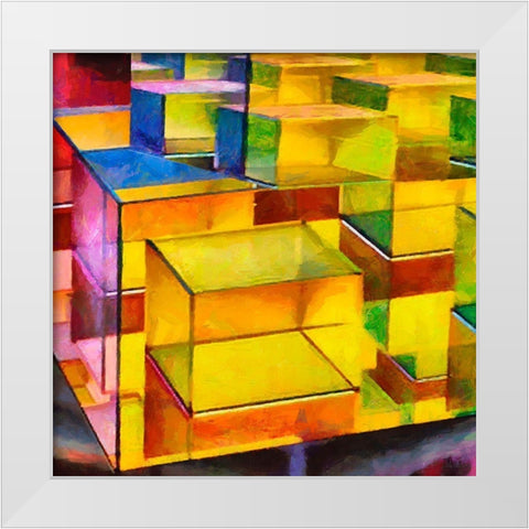 Yellow Cube White Modern Wood Framed Art Print by Medeiros, Celito