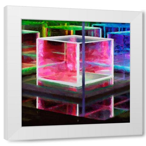 Pink Cube White Modern Wood Framed Art Print by Medeiros, Celito