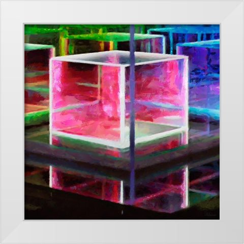 Pink Cube White Modern Wood Framed Art Print by Medeiros, Celito