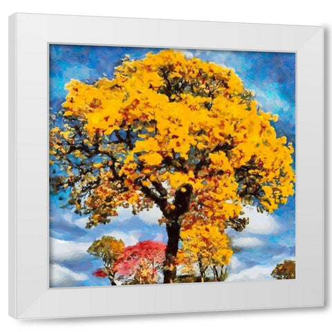 Yellow Tree I White Modern Wood Framed Art Print by Medeiros, Celito