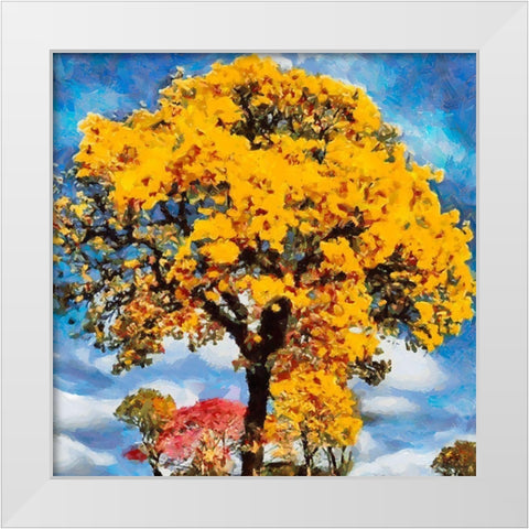 Yellow Tree I White Modern Wood Framed Art Print by Medeiros, Celito