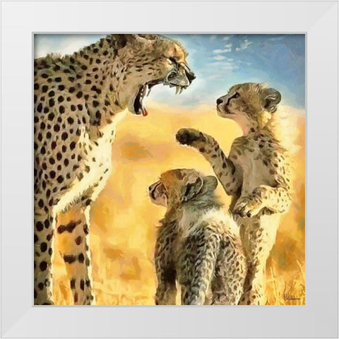 Leopard Family White Modern Wood Framed Art Print by Medeiros, Celito