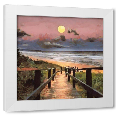 Steps to the Beach White Modern Wood Framed Art Print by Medeiros, Celito